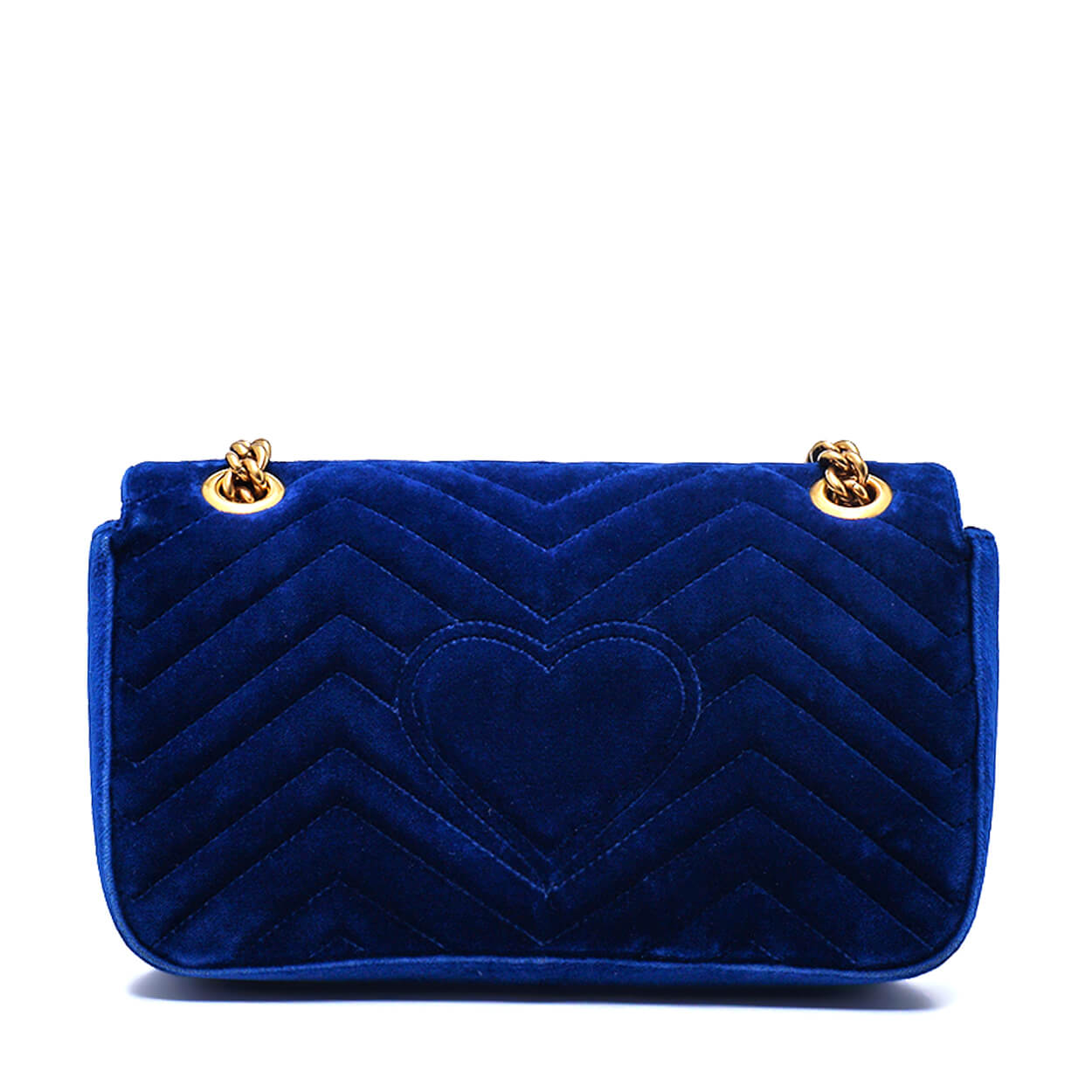 Gucci - Navy Blue Velvet Marmont Matelasse Medium Flap Bag